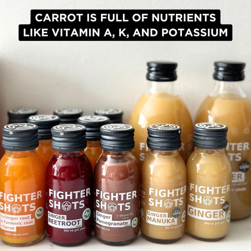 Fighter Shots Ginger Turmeric and Carrot Shots (Vegan/12x60ml) | Fresh & Fiery Ginger Shots for Immune Support | Boosts Energy | 100% Natural/No Nasties | Rich in Antioxidants | Packed with Vitamin C - Image 2